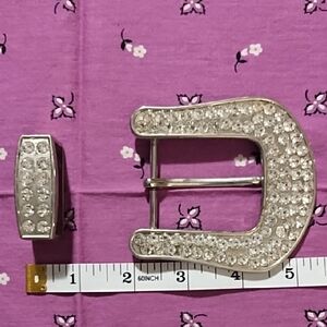 Elegant Silver Rhinestone Belt Buckle Set
